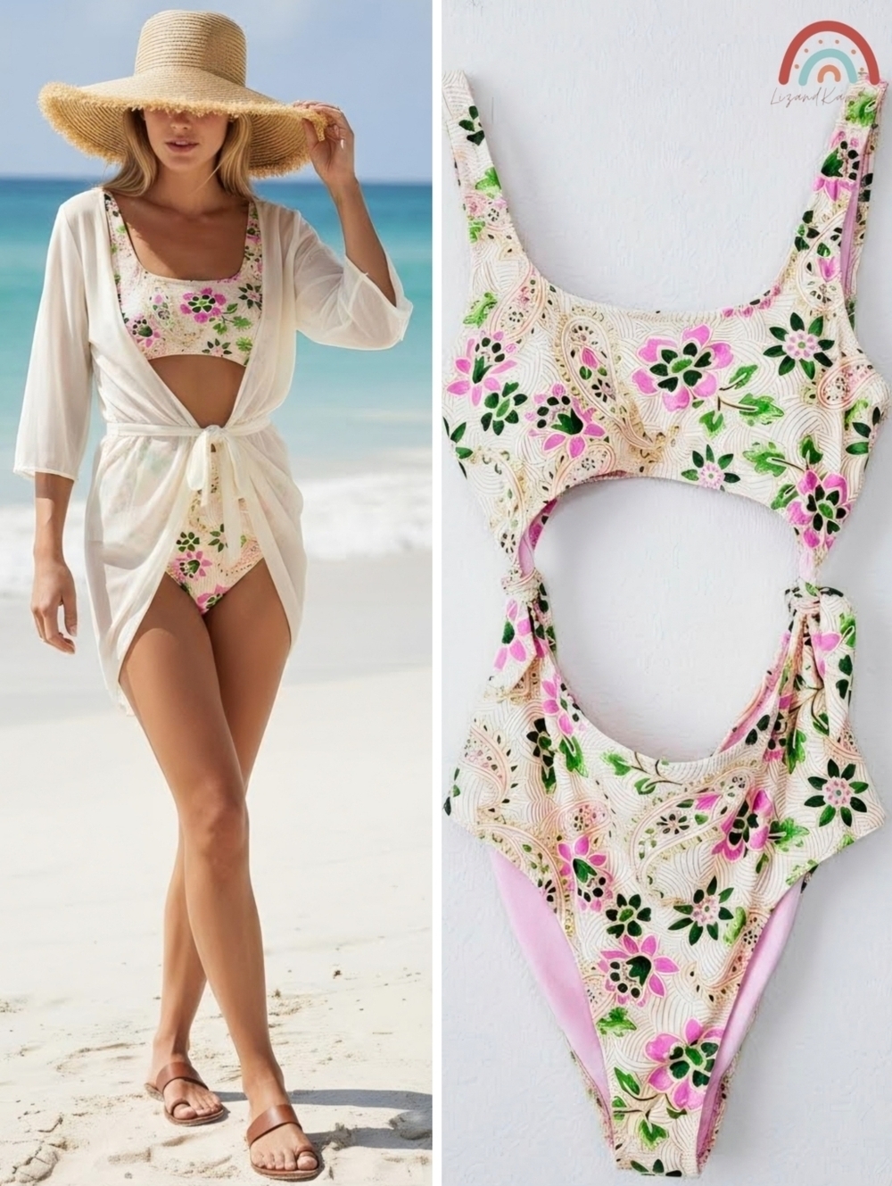New! Aerie Tie Cut Pink Floral Paisley One Piece Cheeky Swimsuit
